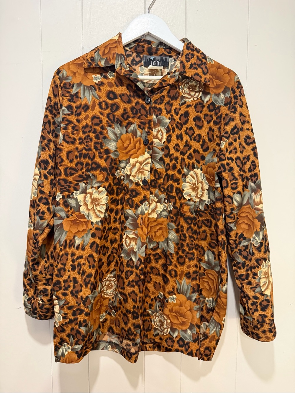 Women's Brown Floral Leopard Button-Down Shirt
